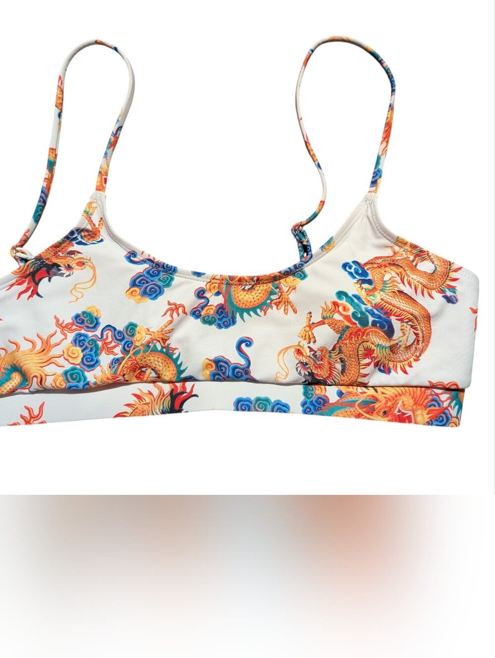 White Dragon Print Bikini Top